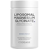 Codeage Liposomal Magnesium Glycinate Supplement - Magnesium Bisglycinate Pills - BioPerine Black Pepper - Liposomal Delivery - Non-GMO, Gluten-Free Mineral - 120 Capsules