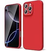 oakxco for iPhone 16 Pro Max Phone Case Liquid Silicone, Thin Slim Soft Rubber Gel TPU Plain Protective Simple Cover for Women Girl Cute, Matte Solid Color Aesthetic, Red