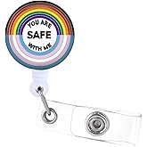Rainbow Badge Reel Retractable - You are Safe with Me Badge Clip for Nurse Name Tag Card Funny Pride LGBTQ Badge Holder for Nursing Doctor Teacher Student Assistant Worker Staff Volunteer (Acrylic)