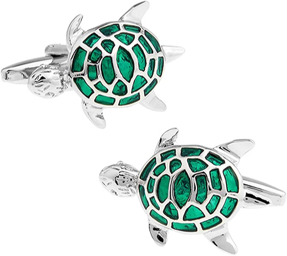 Ashton and Finch Turtle Cufflinks for Men Novelty Reptile Gifts & Presents, Green