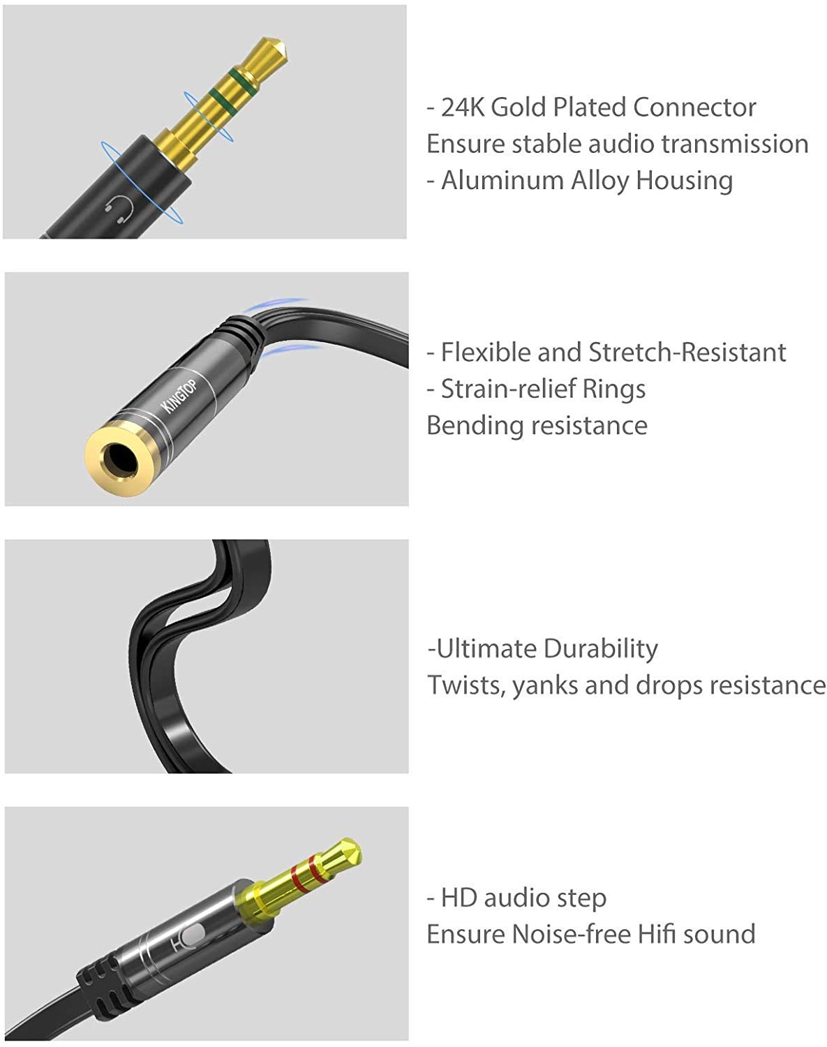 KINGTOP Headphone Splitter, 3.5mm Headset Splitter, Headphone Mic Splitter Cable for Headset to Older Laptops/PCs