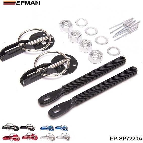 EPMAN Alloy Hood Pin Lock Kit Down Hood Locks Pins Fit All Racing Speed (Black), Hood