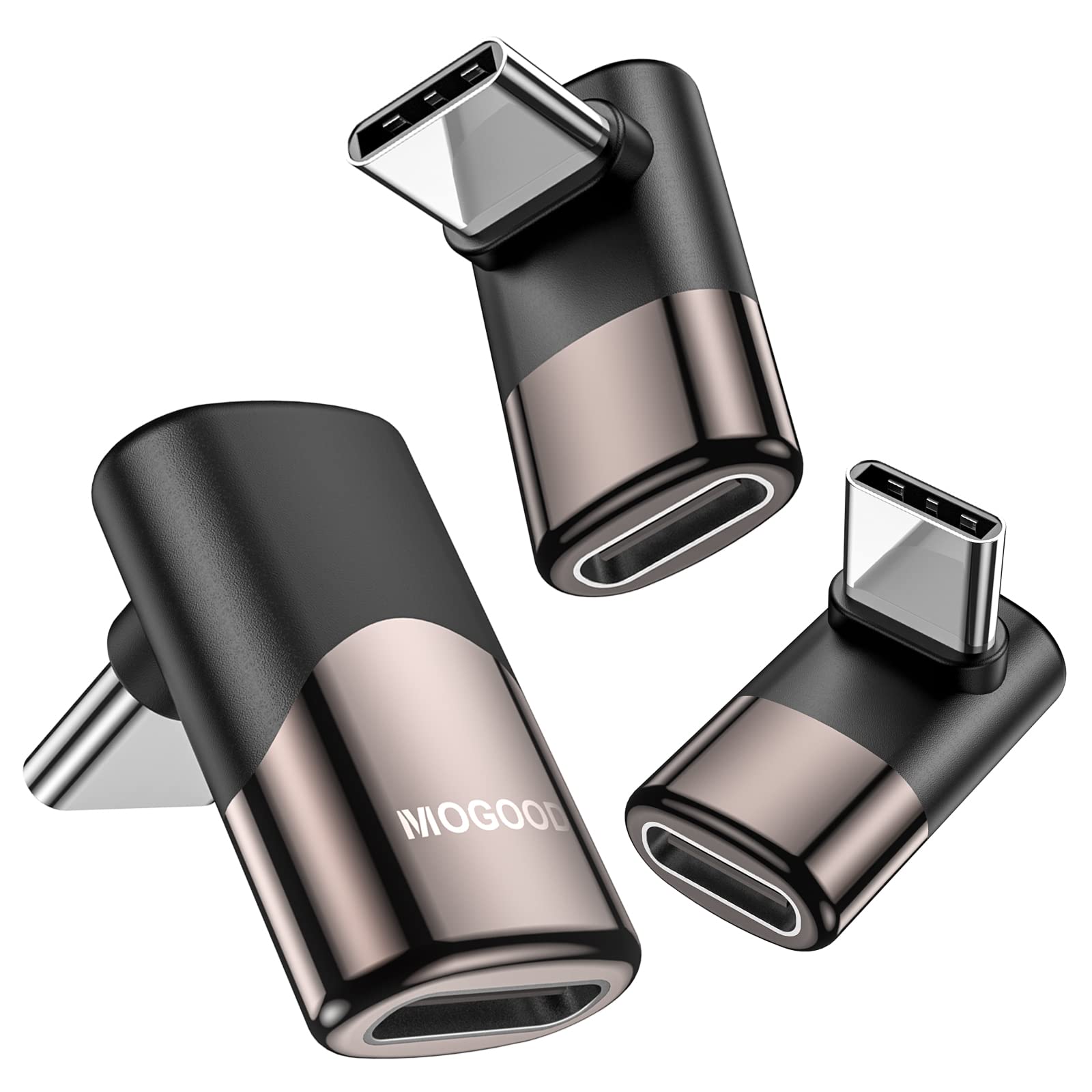 MOGOOD USB-C 90° Adapter (3 Pack), USB-C Male to Female Right Angle Adapter for MacBook Pro, Nintendo Switch, Steam Deck