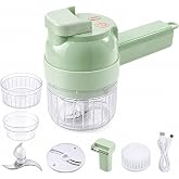 5-in-1 Wireless Electric Vegetable Chopper, Rechargeable Food Processor | Multi-Function for Chopping Slicing Grating, Food Grade with Cleaning Brush for Garlic Onion Meat &amp; Vegetables