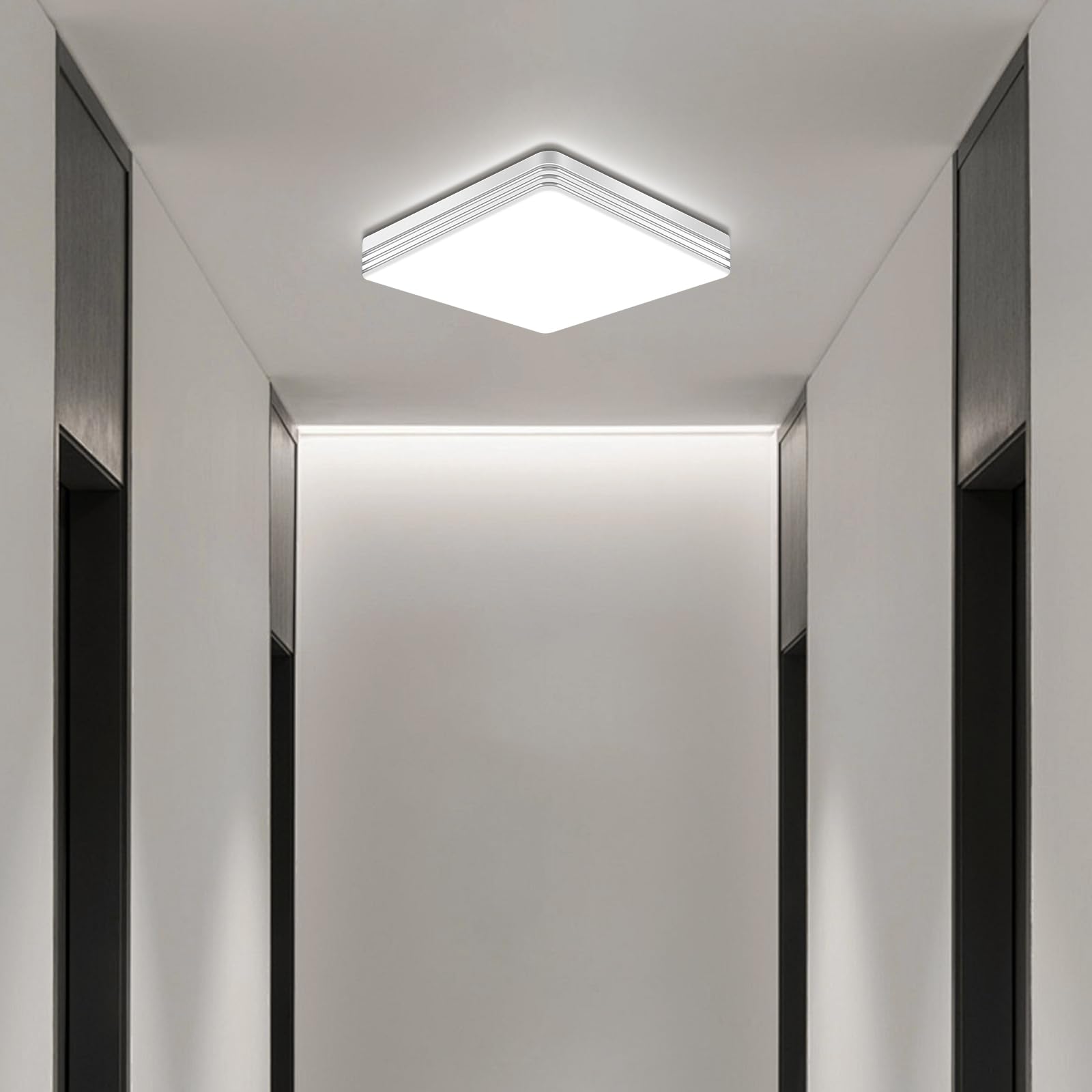 Taoellen LED Hallway Light - 18W Square Ceiling Lights, 6500K 1620LM 90W Equivalent Double Silver Edge Flush Ceiling Lights, Cold White Slim Ceiling Light for Hallway, Balcony, Kitchen, Cloakroom — image 1