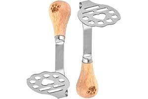 2Pcs Potato Masher with Wooden Handle Bear Paw Stainless Steel Heavy Duty Non-Slip Ricer for Egg Avocado Kitchen