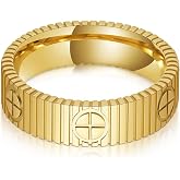 Sfloemm Love Promise Friendship Engagement Ring &ndash; Stainless Steel 18K Gold Plated Cross Gear Textured Wedding Band, Stackable Birthday Gifts for Women Men, Girlfriend Wife Best Friend Couples