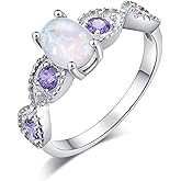 CiNily 18K Gold Plated Opal Ring-White Fire Opal & Amethyst & Cubic Zirconia Women Jewelry Gemstone Engagement Anniversary Ring Size 5-13