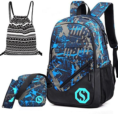 Alando Oxford Backpack Cute Lightweight Teen Girls Boys Backpacks School Shoulder Bags Backpack Set (Blue-2)