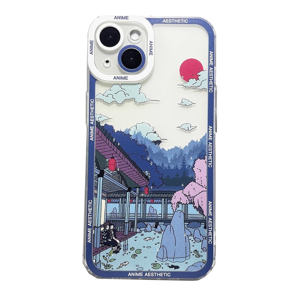 for iPhone 16 Pro Cute Clear Case, Japanese Cool Cartoon Anime Aesthetic Scenery Design Stylish Soft Shockproof Angel Eyes Protective Transparent Back Case Cover Shell (Landscape-3, for iPhone 16 Pro)