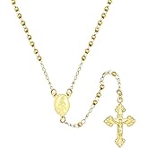 14k Yellow Gold Rosary Necklace With Box For Women And Men - Rosary Cross Pendant Necklace, Catholic Regious Rosary Prayer Necklace, Rosary Beads Catholic For Men And Women, Gift For Women And Men