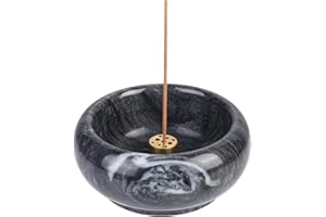 CABALAY Natural Marble Incense Holder,Incense Burner ash Catcher with Brass 9 Holes Incense Stick Holder for Home, Office,Decor Yoga Spa Madiation, Easily Catch All Incense Ashes (Black)