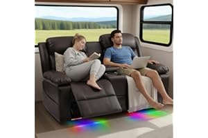 LURVIA 70" Power Recliner Loveseat for RV, Living Room Home Theater,Built-in LED Lighting with Multiple Modes,Wall Hugger, Oversized Leather Loveseat Couch for Camper, Trailer, Apartment,150° Recline