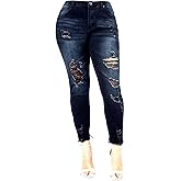 WX Womens Plus Size Distressed Knee Hole Ripped Stretch Jeans Skinny Twill Pants (14-Plus, Black)