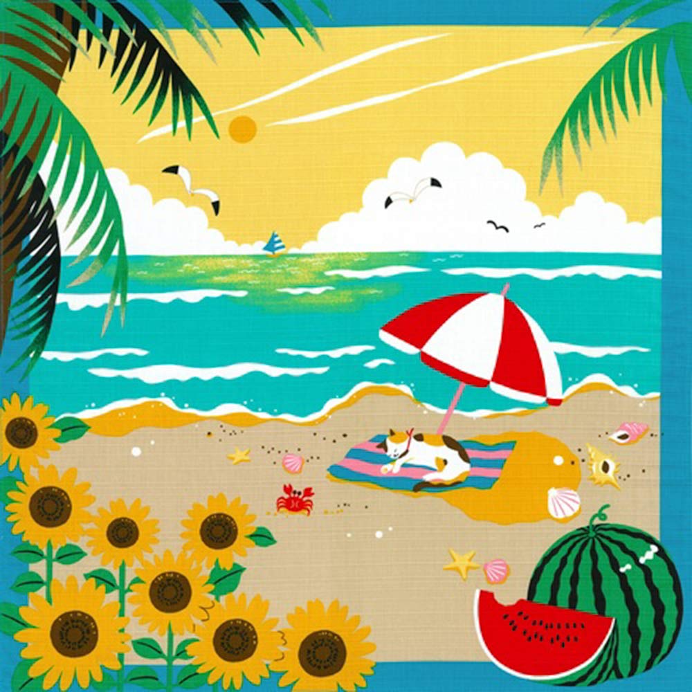 FUROSHIKI- Japanese Wrapping Cloth (Sketches of Cat : Summer vacation in Japan)