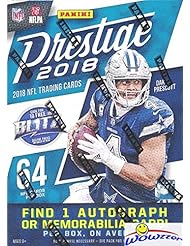 2018 Panini Prestige NFL Football EXCLUSIVE Factory Sealed Retail Box with AUTOGRAPH or &nbsp;MEMORABILIA Card! Look for Rookies & Auto&rsquo;s of Baker Mayfield, Sam Darnold, Saquon Barkley & Many More! WOWZZER
