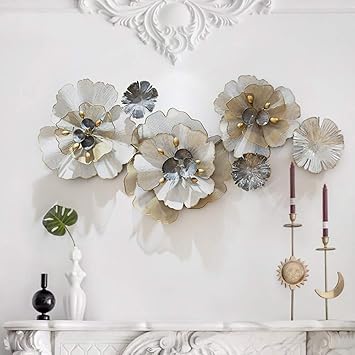 Amazon Co Jp 金属の壁の彫刻アート カールした花びら 抽象的な花のデザイン 波状のエッジホテルのリビングルーム117 56cmにぶら下がっている創造的な鉄の壁 スポーツ アウトドア