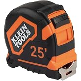 Klein Tools 9125 Tape Measure, Heavy-Duty Measuring Tape with 25-Foot Single-Hook Nylon Reinforced Blade, With Metal Belt Clip