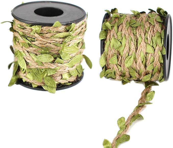 INTVN Natural Jute Twine with Green Leaves Artificial Vines Plant