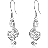 VONALA Musical Note/Guitar Pick Earrings Sterling for Women 925 Sterling Silver Treble Clef Dangle Drop Earrings for Music Lover