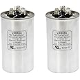 Powswopx 45+5 uF 45/5 MFD ±6% 370V/440VAC CBB65 Dual Run Circular Round Start Capacitor for Condenser Straight Cool or Heat Pump Air Conditioner, AC Motor, AC Motor Run, Fan Start - 2 Pack
