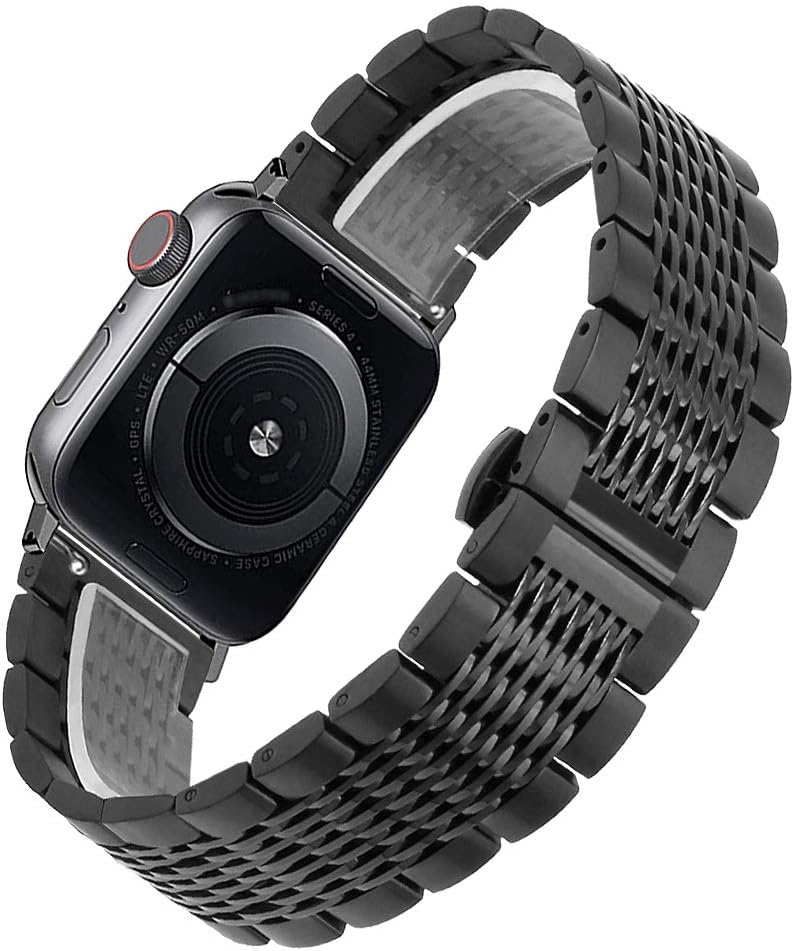 Kai Tian Solid 38mm 40mm 41mm Polished&Matte Mesh Watch Strap Compatible for Apple Watch Band Stainless Steel Replacement Bracelet for iWatch Series 7 6 5 4 3 2 1 Sport Black