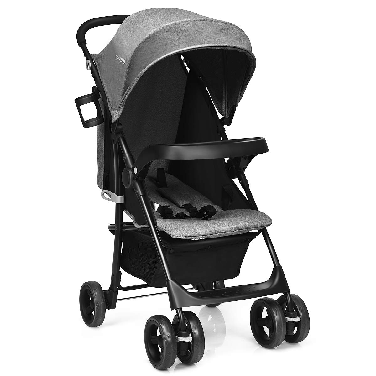 GOPLUS Multi Kinderwagen, Zusammen klappbarer Babywagen, Buggy Verstellbar mit vier Rädern, Liegeposition, Sportwagen mit Babyschale/Sonnenverdeck/Tischplatte/Wickeltasche/Getränkehalter (Grau)