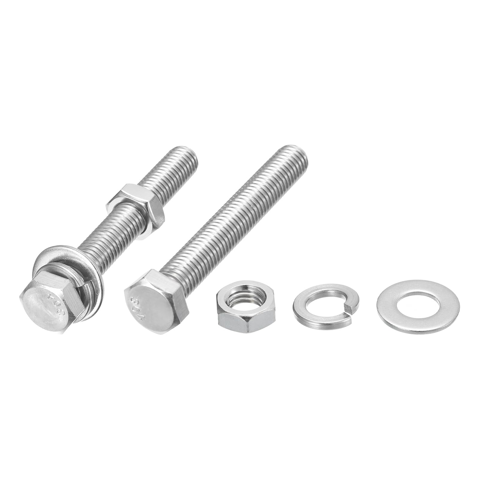 METALLIXITY Hex Head Screws Bolts, Nuts, Flat & Lock Washers Kits (1/2-13x3-1/2") 2 Set, Stainless Steel Fully Threaded Machine Screws Bolt Set - for Home Appliance Equipment