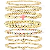 Winerbalaa 14K Gold Beaded Cross Beaded Bracelet Stack Set for Women,7PCS Bohemian Colorful Beads Ball Stretch Stackable Bracelets Trendy Holiday Birthday Gift