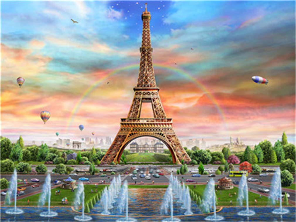 YEESAM ART Paint by Numbers for Adults Beginners Eiffel Tower Paris Rainbow 16x20 inch Linen Canvas Acrylic DIY Number Painting Kits Wall Art Decor Gifts