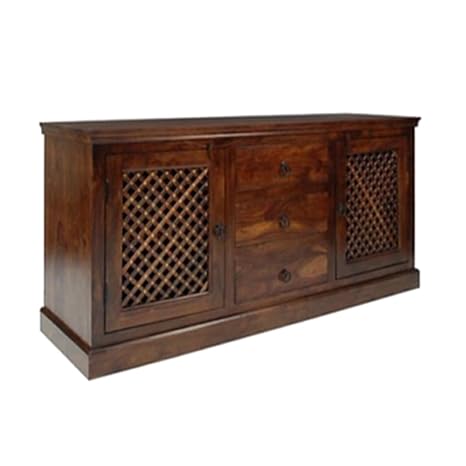 M&C Hilton Modern Style Wooden Sideboard TV Cabinet with 3 Drawers and 2 Doors (Natural Wood Finish)