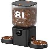 Automatic Cat Feeder for 2 Cats - 8L/34 Cups Dual Automatic Dog Feeder with Dog Food Dispenser for 2-18mm Dry Food, Timed Cat Food Dispenser, Up to 50 Portions 6 Meals Per Day, 10s Voice, Keep Fresh