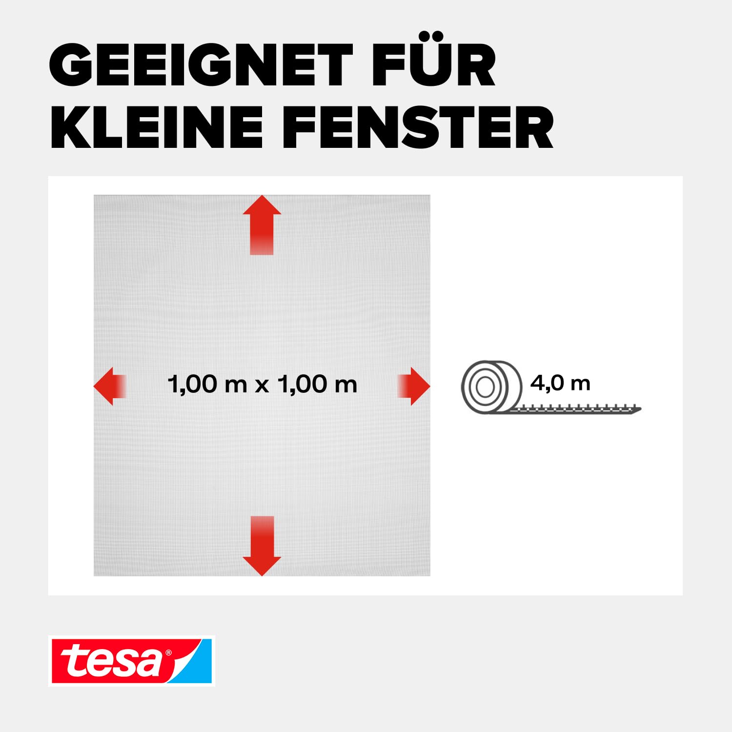 tesa INSECT STOP Klett Fliegengitter für Fenster - Insektenschutz mit Klettband, zuschneidbar - Mückenschutz ohne Bohren - 1 x Fliegen Netz - 100 cm x 100 cm - Anthrazit 3