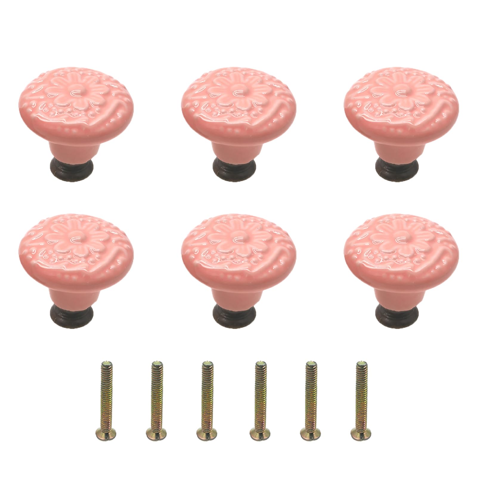 Mimhooy 6 Pcs Ceramic Drawer Pulls - Vintage Retro Flower Knobs for Cupboards & Drawers - Pink Furniture Handles โ image 1
