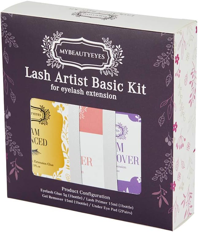 Eyelash Extension Lash Artist Basic Kit/Eyelash Extension Adhesive/Eyelash Bonding Supplies/Drying Time 1-2 Sec/Retention 7-8 Weeks/Latex Free (Glam Advanced)
