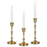 Inweder Brass Candlestick Holders Vintage: Gold Taper Candle Holder Metal Candle Sticks Holder Antique Decoration for Dinning Table Mantel Wedding Centerpieces Christmas Party Set of 3