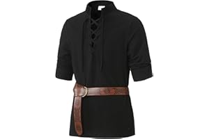 Lainvenor Boys Long Sleeve Cotton Lace up Shirts for Renaissance Pirate Viking Medieval Costume Without Belt