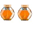 2 Pieces of Crystal Shaped Glass Honey Jar, Wooden Lid With Dipper, Glass Honey Dispenser380ml, Suitable for Storage Container in Home Kitchen(12 Ounce)