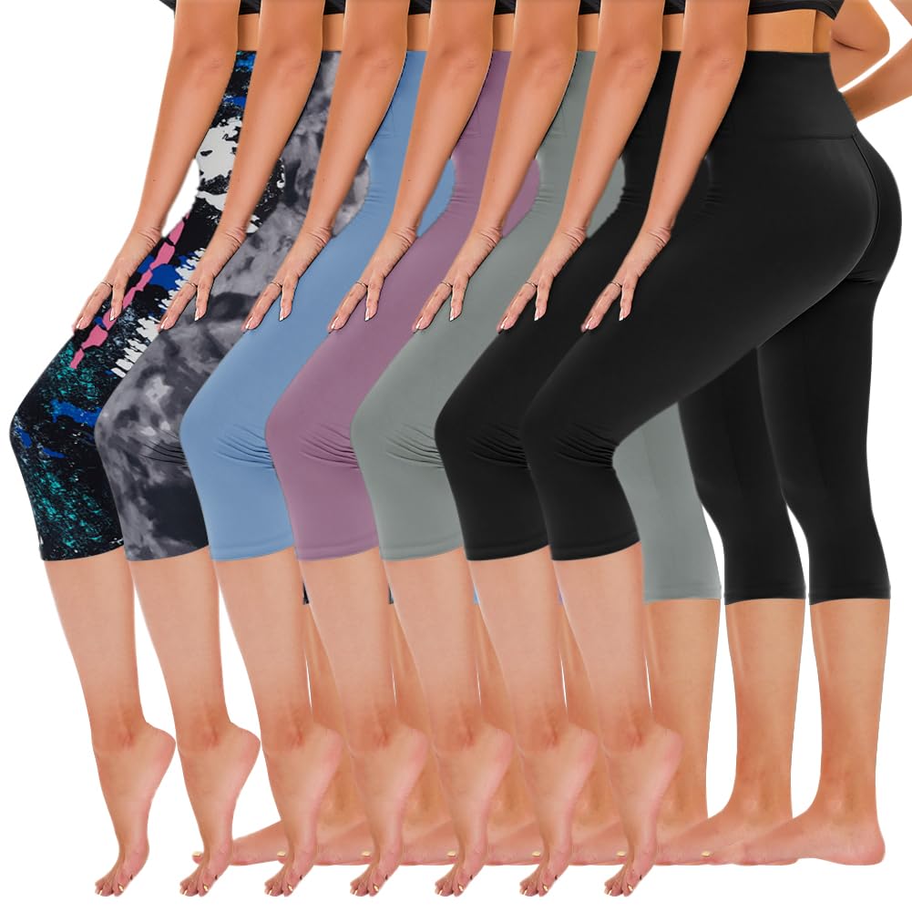 TNNZEET 7 Pack Capri Leggings for Women, High Waisted Soft Black Workout Yoga Pants Image TNNZEET 7 Pack Capri Leggings for Women, High Waisted Soft Black Workout Yoga Pants Image