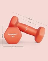 SONGMICS Dumbbells Set of 2 1 kg Hexagon Neoprene Coated Papaya Orange SYL902O01 view 8