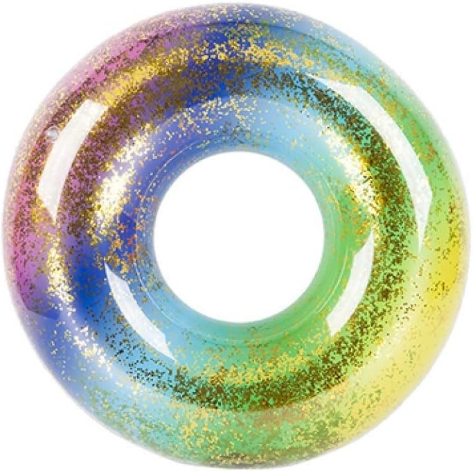Wild n Wet Inflatable Glitter Filled Rainbow Swim Ring Summer Beach Pool Float Rubber Ring 36”