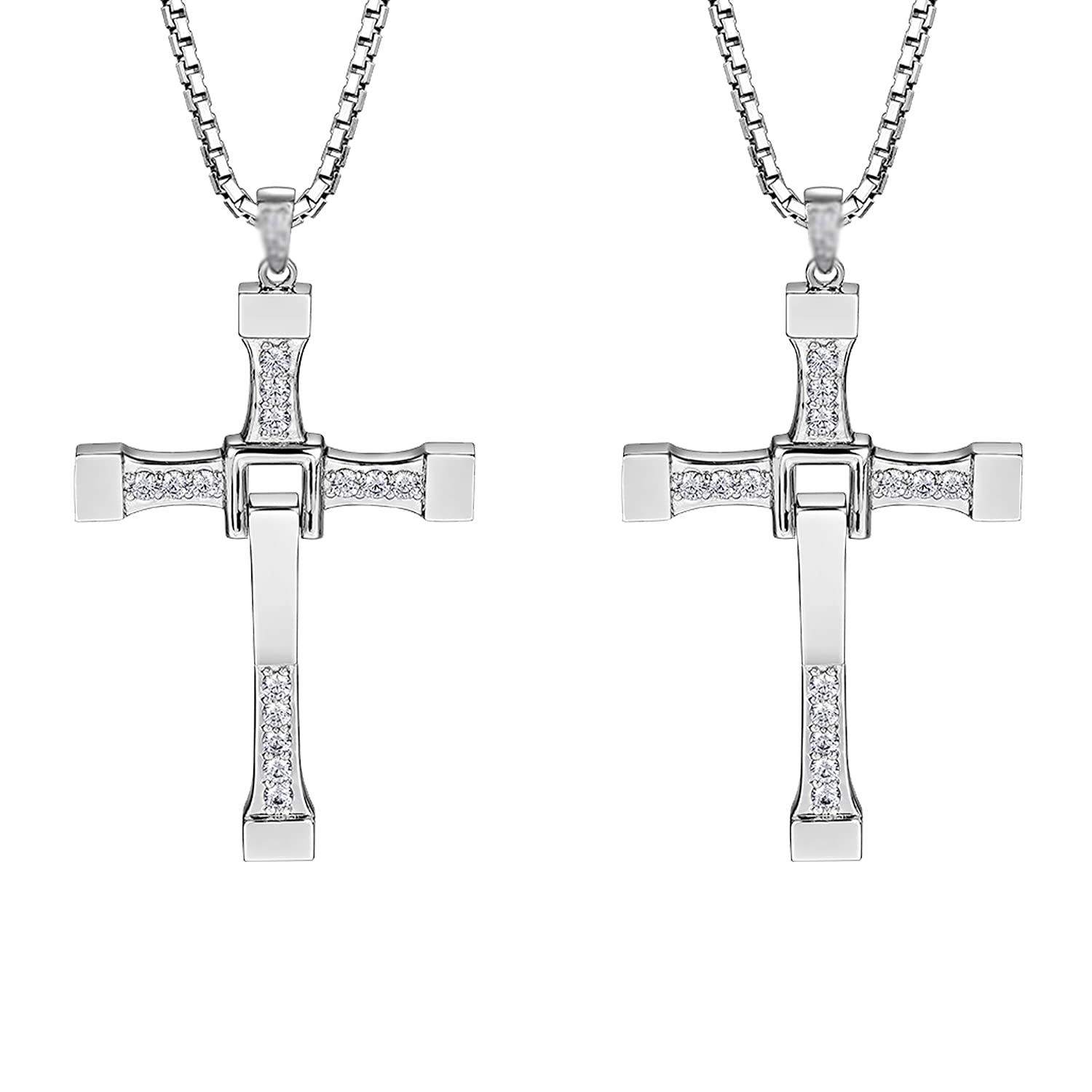 HJYZY 2pcs Crystal Cross Necklace Fast & Furious Dominic Toretto's Jewelry
