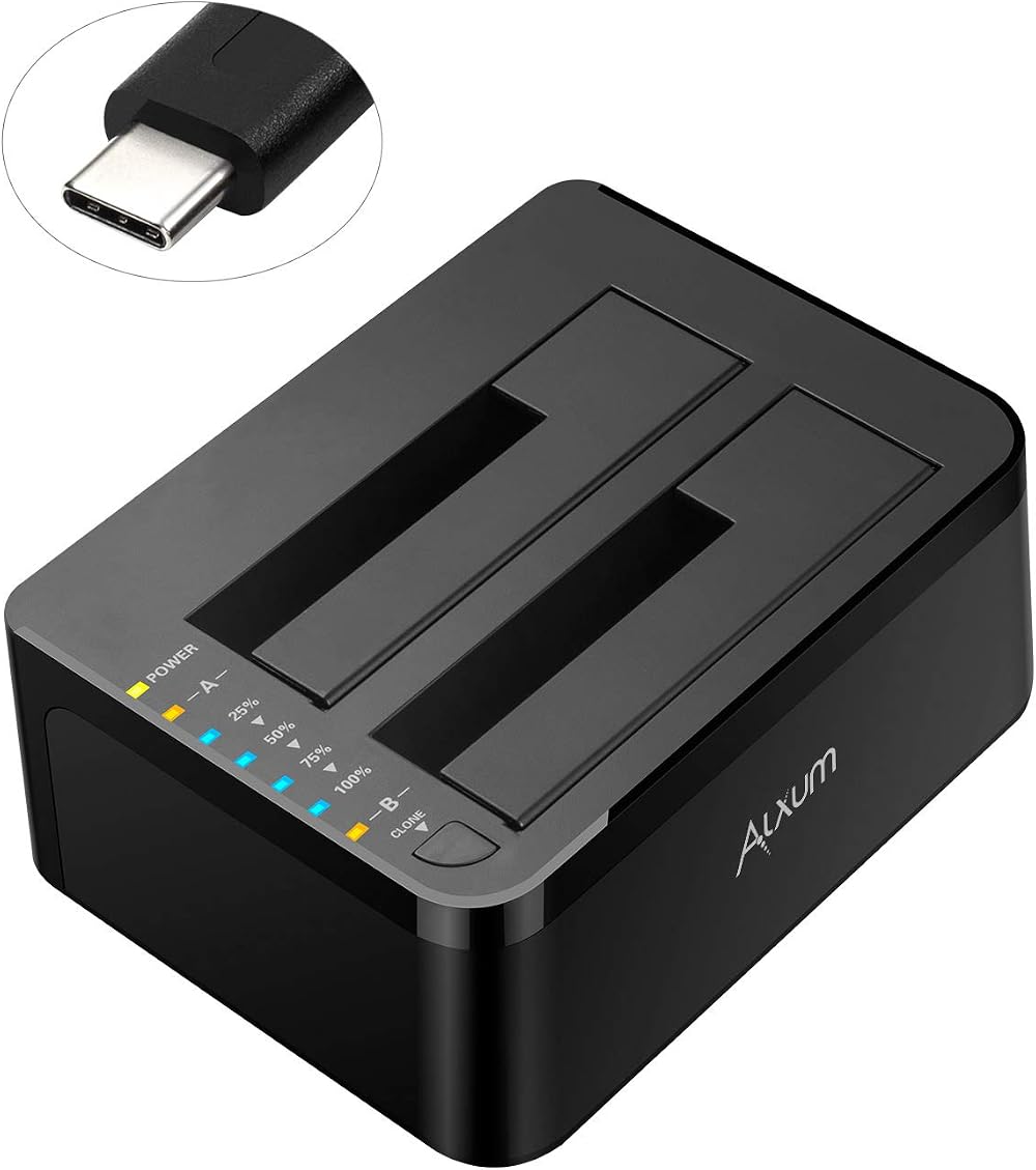 Alxum USB-C External Hard Drive Docking Station 2 Bay SATA HDD SSD Offline