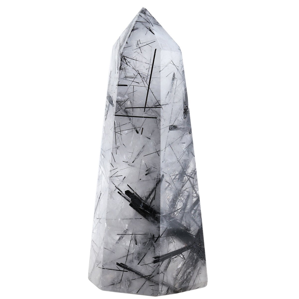 Nupuyai Crystal Point Wand for Chakra Reiki Healing,Prism Tumbled Stone for Home Decoration Black Rutilated Quartz
