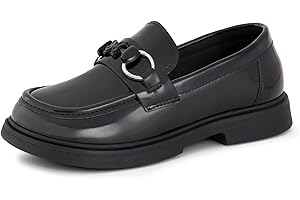 Tobfis Girls Slip-On Round Toe Oxford Butterfly Metal Chain Patent Leather Penny Loafers Flats Church School Uniform Kids Moccasins Dress Shoes (Toddler/Little Kid/Big Kid)
