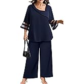 AOVDE Plus Size Pant Suits 2 Piece Casual Dressy Pantsuits Mesh Panel Bell Sleeve Outfits for Women Evening Dinner Party