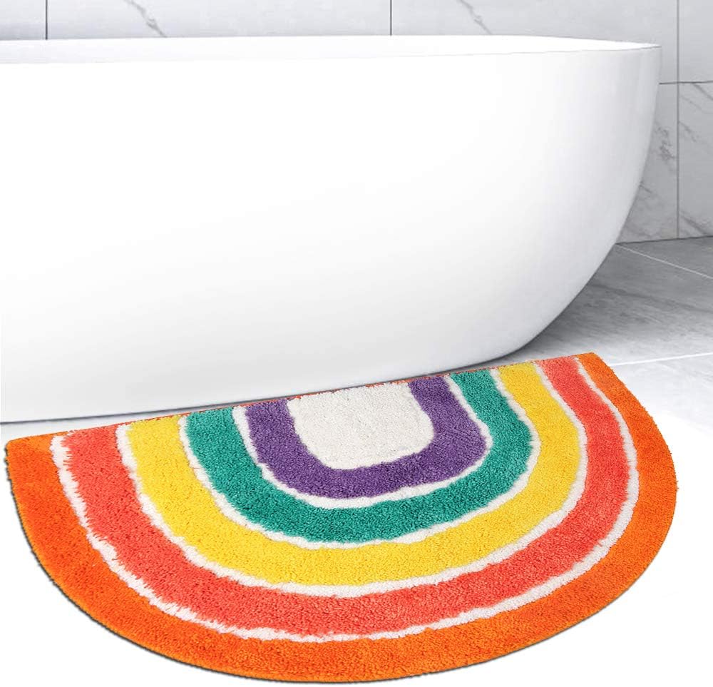 SHACOS Semi Circle Bathroom Rug 20x32 inch Microfiber Rainbow Bath Rug Non Slip