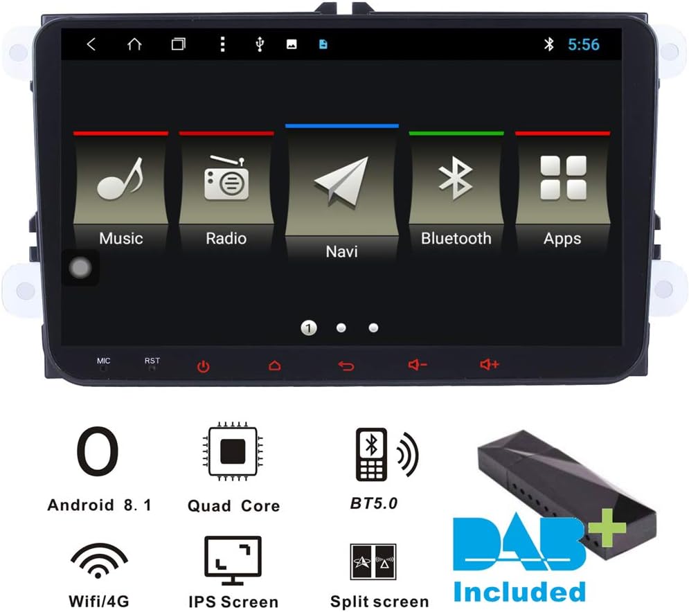 Android 8.1 Car Stereo DAB+(Included) for VW VOLKSVAGEN Golf MK5 MK6 Passat Tiguan Polo Jetta Skoda Seat 9Inch Sat Nav Canbus/IPS panel/Bluetooth/WIFI/4G/Multi-touch Screen/GPS/DVD Player/Touch Screen