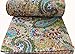 Mango Gifts Pure Cotton Kantha Style Quilt Bed Spread Indian Gudri Bed Cover Queen Size