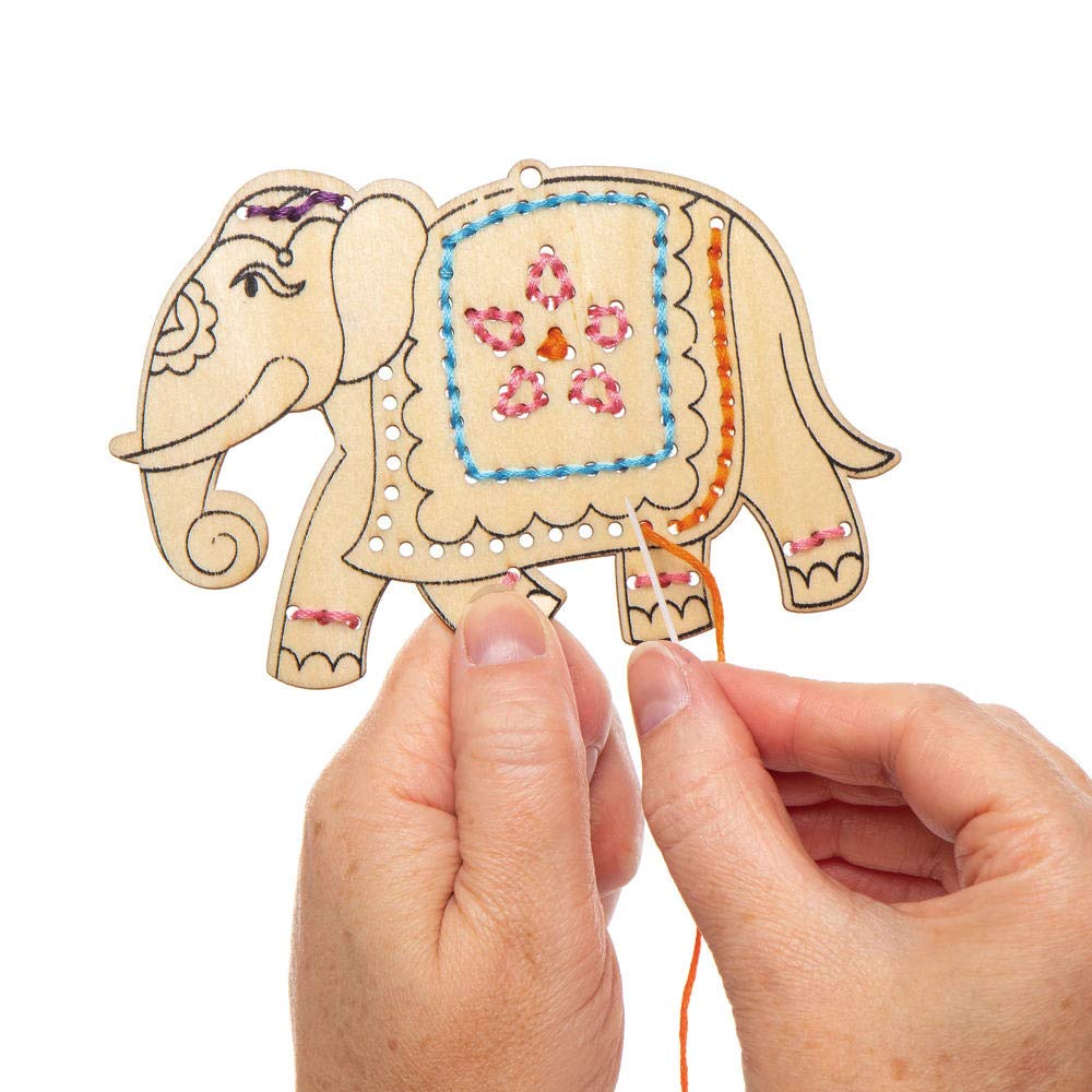 Baker Ross AX335 Ambari Elephant Wooden Threading Kits, Pack of 5, Educational Arts and Crafts for Children Rangoli - Image 4